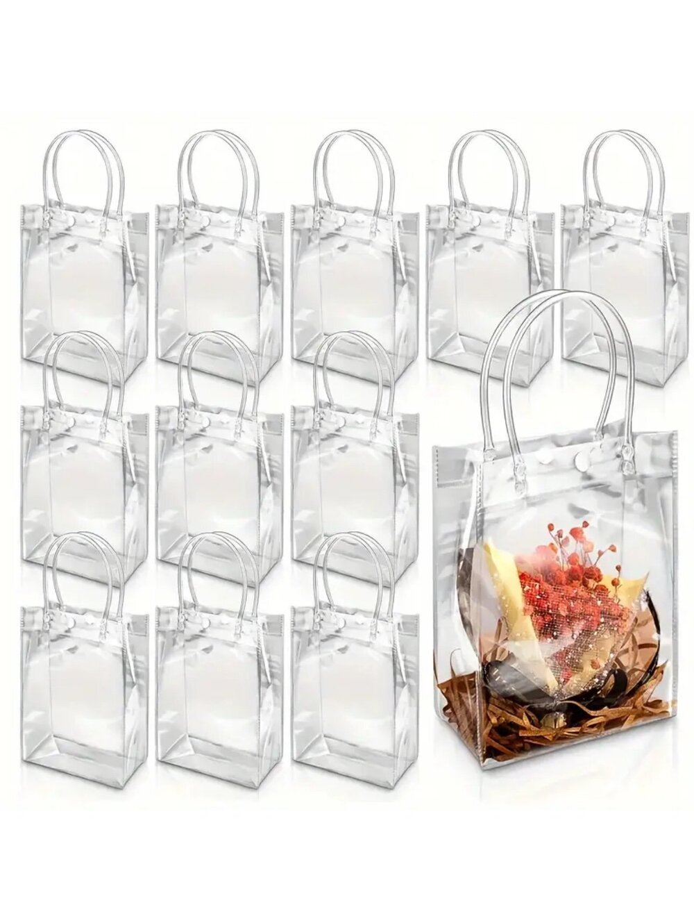 New - 12Pcs Premium Clear PVC Reusable Gift Bags Set